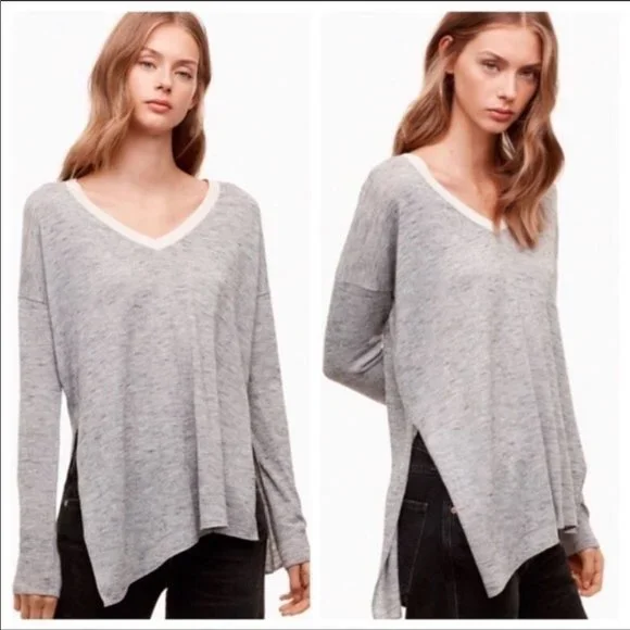 Aritzia Wilfred Sherbrooke V-Neck Shirt Sweater Maroon - Picture 2 of 10